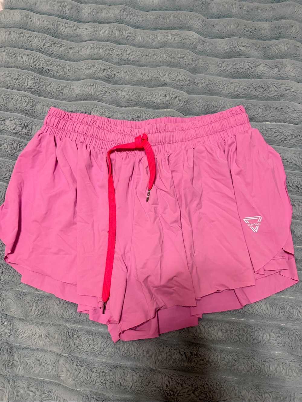 Pink Athletic Layered Running Shorts with Drawstring